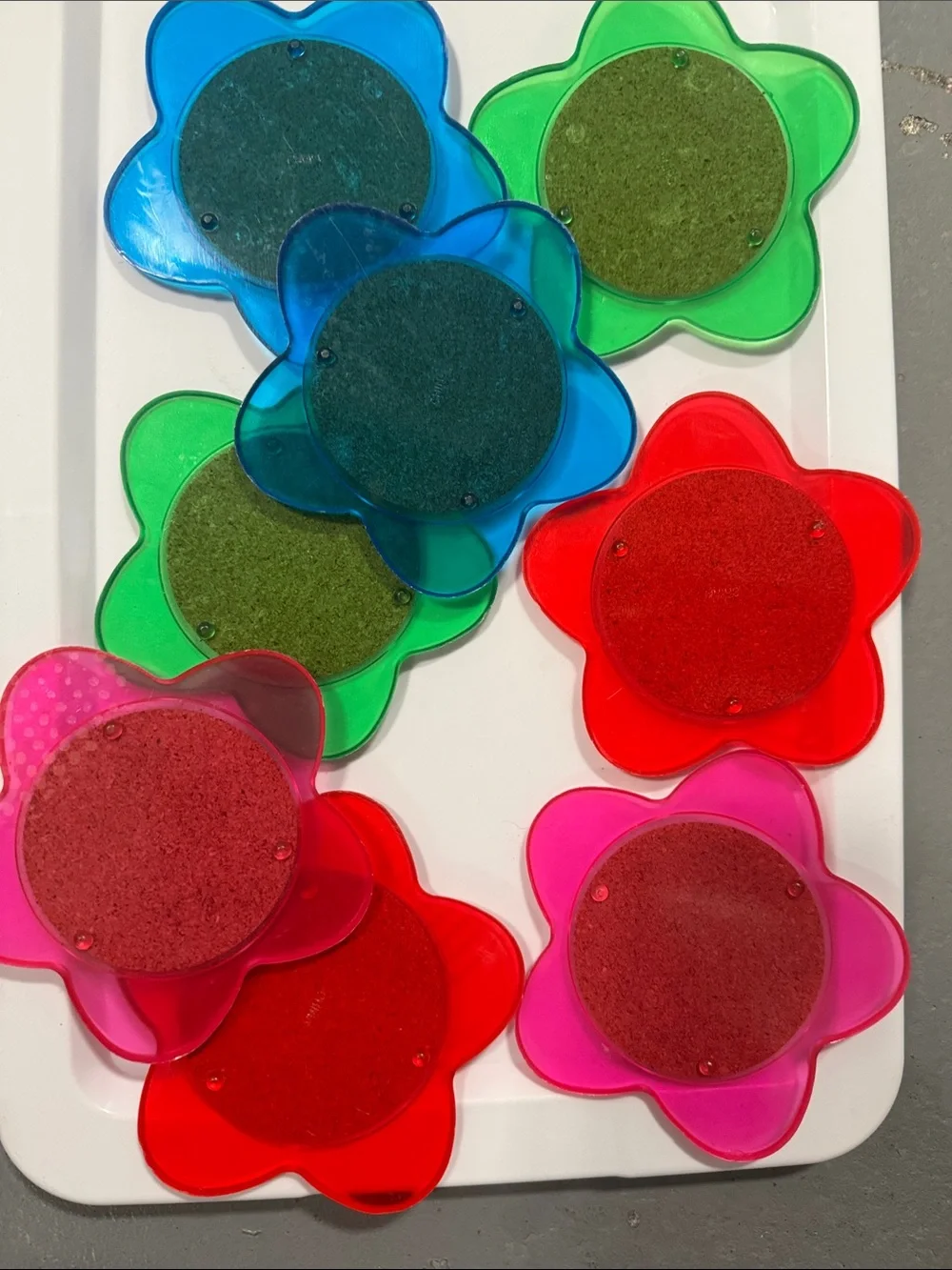 Set of 8 Colorful Flower Cork Coasters - Assorted Bright Shades